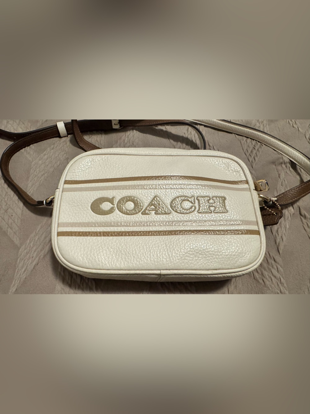 Coach White Pebbled Leather Crossbody Bag